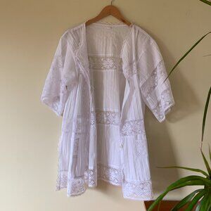 Vintage White Cotton Short Sleeve Button up - bathing suit cover size large